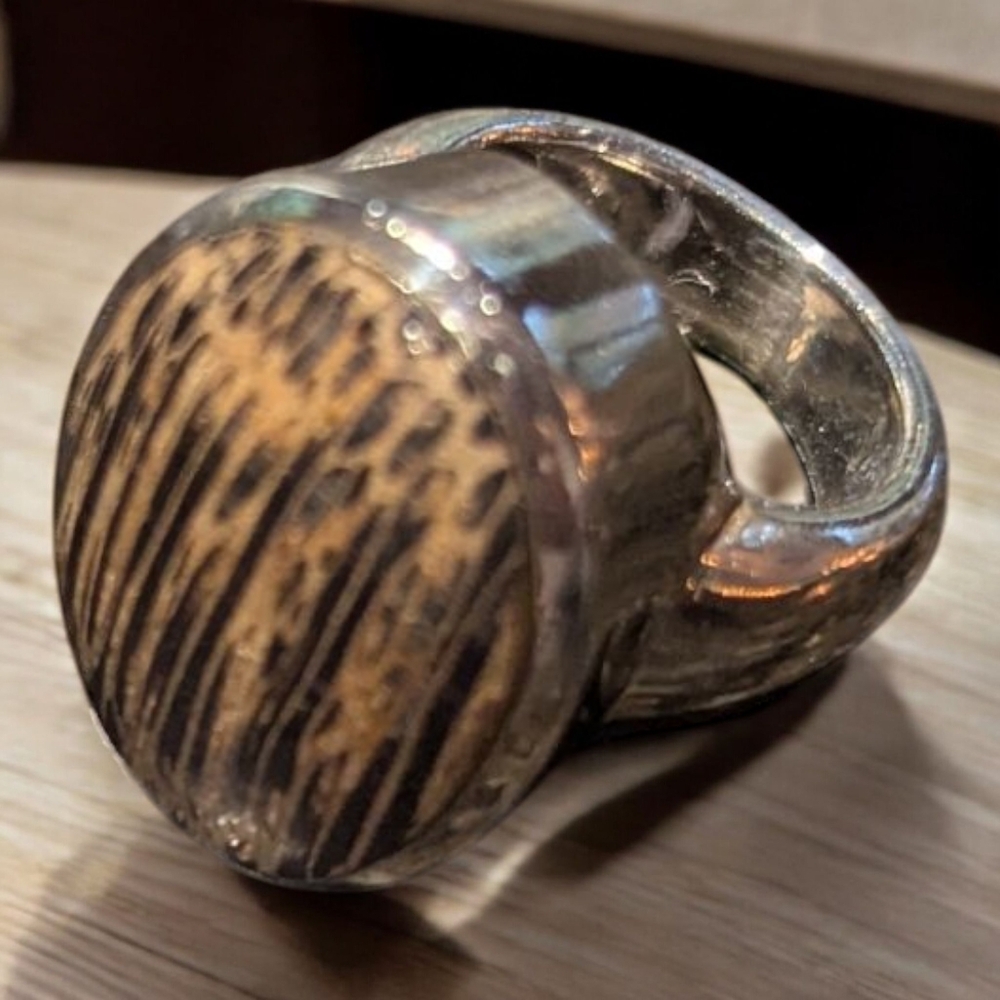 Statement Silver Ring With Wood Accent